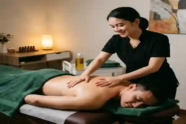 Terapis Wanita Sedang Melakukan Full Body Massage
