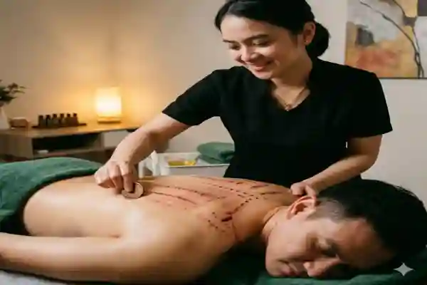 Terapis Wanita Sedang Melakukan Kerokan