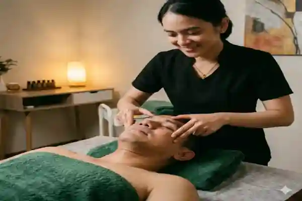 Terapis Wanita Sedang Melakukan Totok Wajah