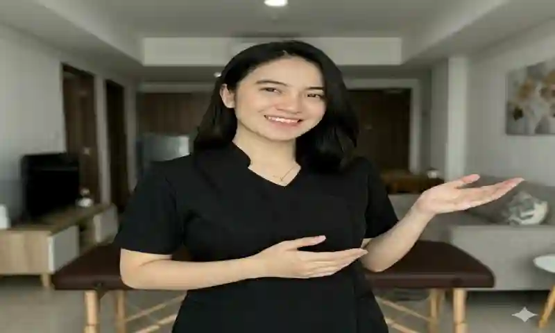 Terapis Wanita Sedang Menjelaskan Seputar Dewa Pijat Panggilan